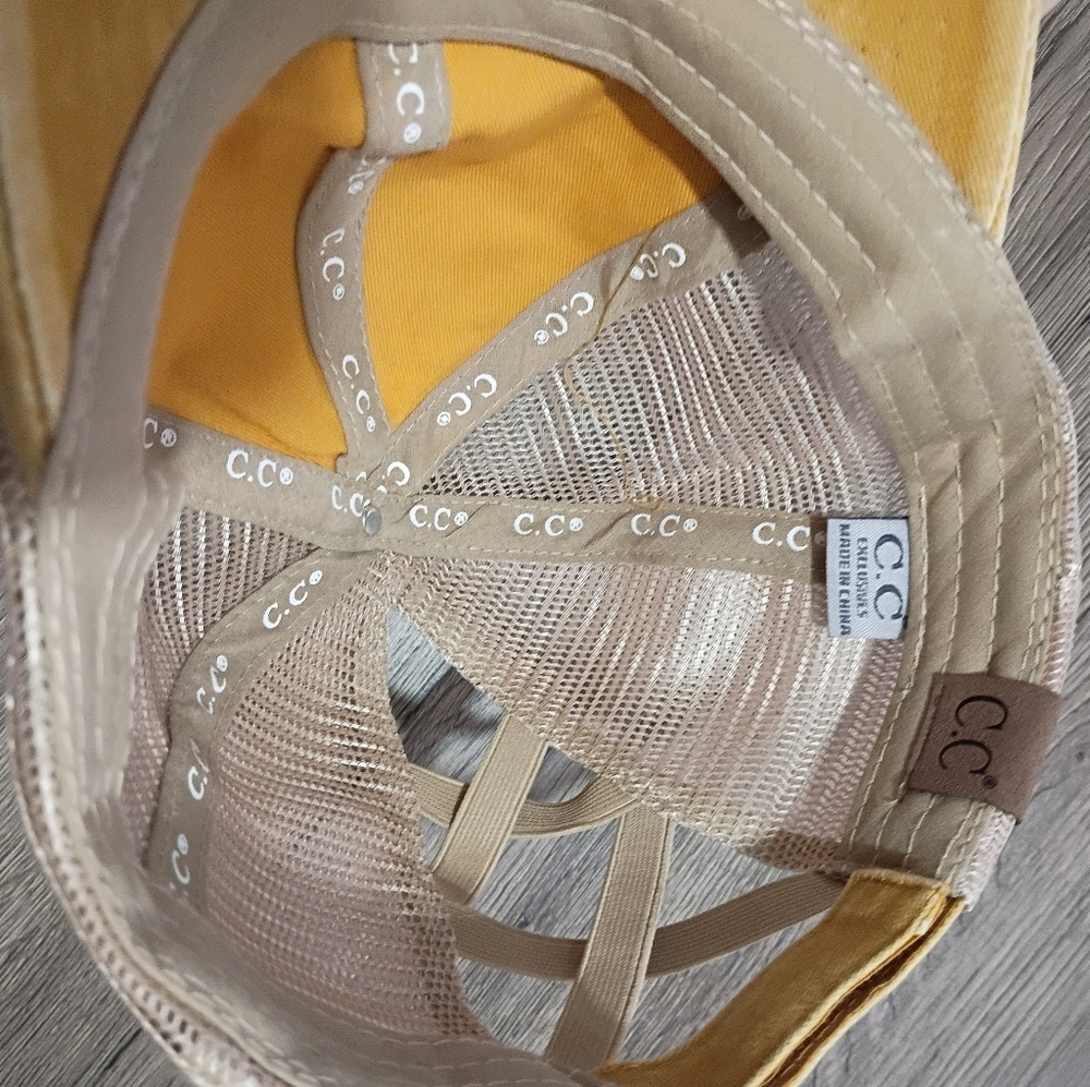 C.C Yellow Distressed Trucker Hat - Picture 10 of 10